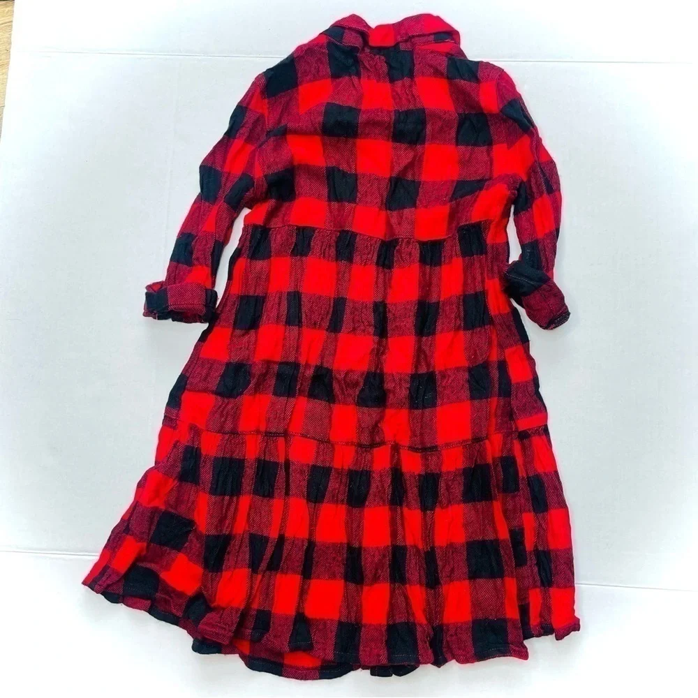 OLD Navy Buffalo Plaid Button Down Flannel Tiered Dress in Red and Black